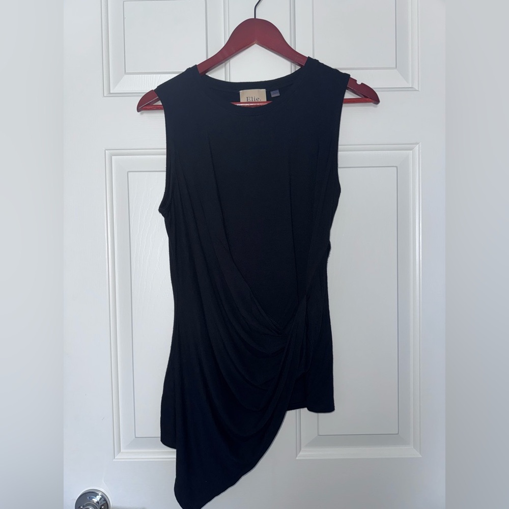 Elie Tahari Black Sleeveless Draped Tank Top